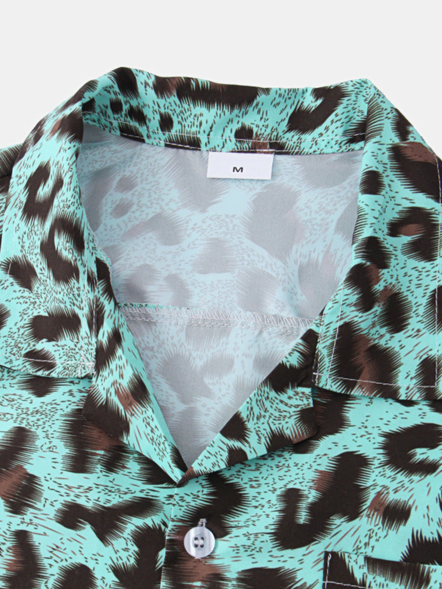 Men's Leopard print short sleeve shirt