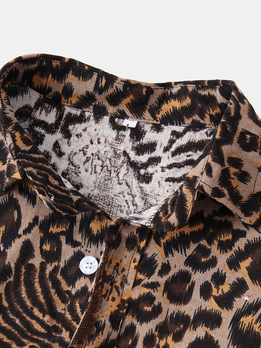 Men's Leopard print short sleeve shirt