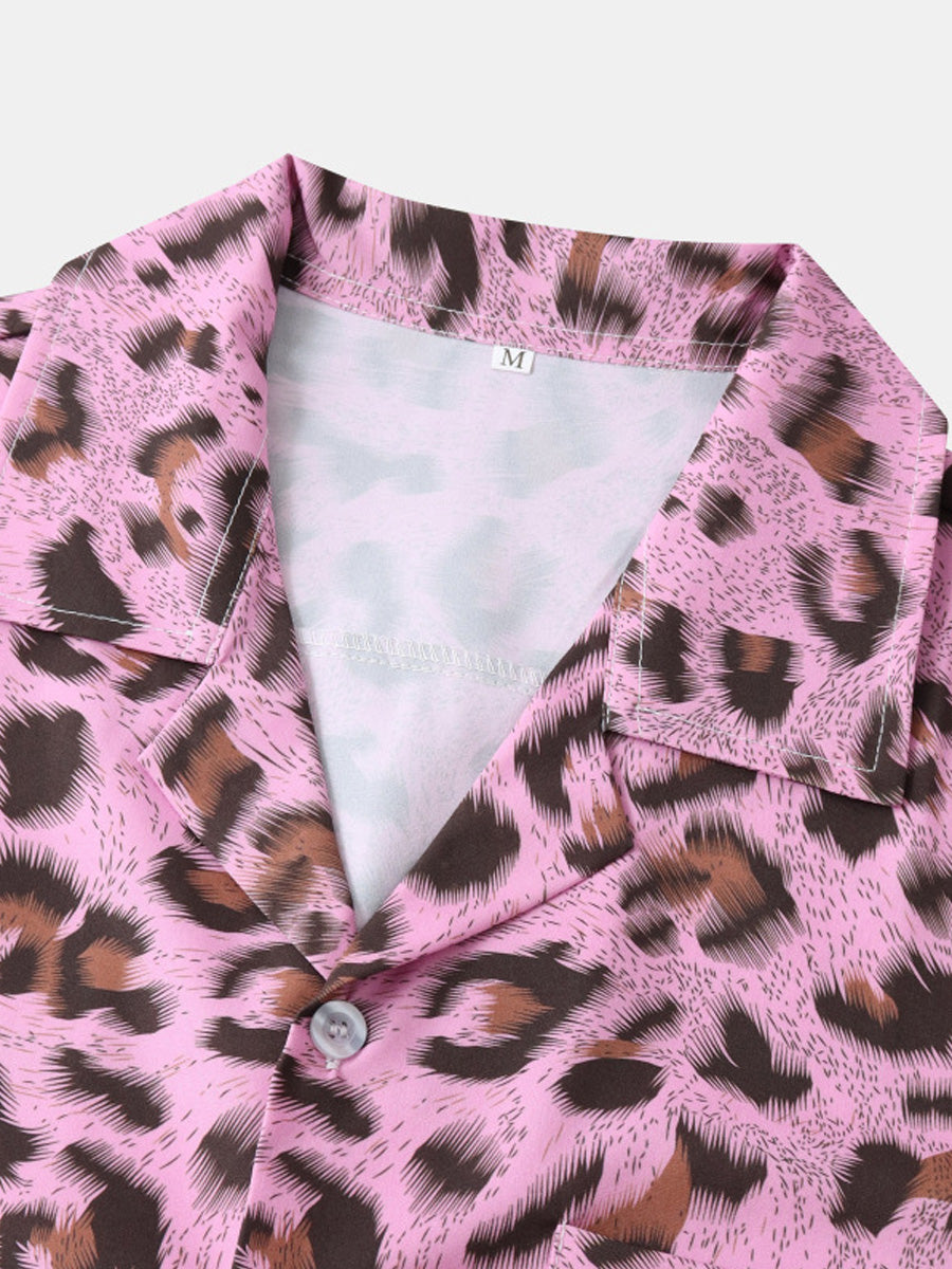 Men's Leopard print short sleeve shirt