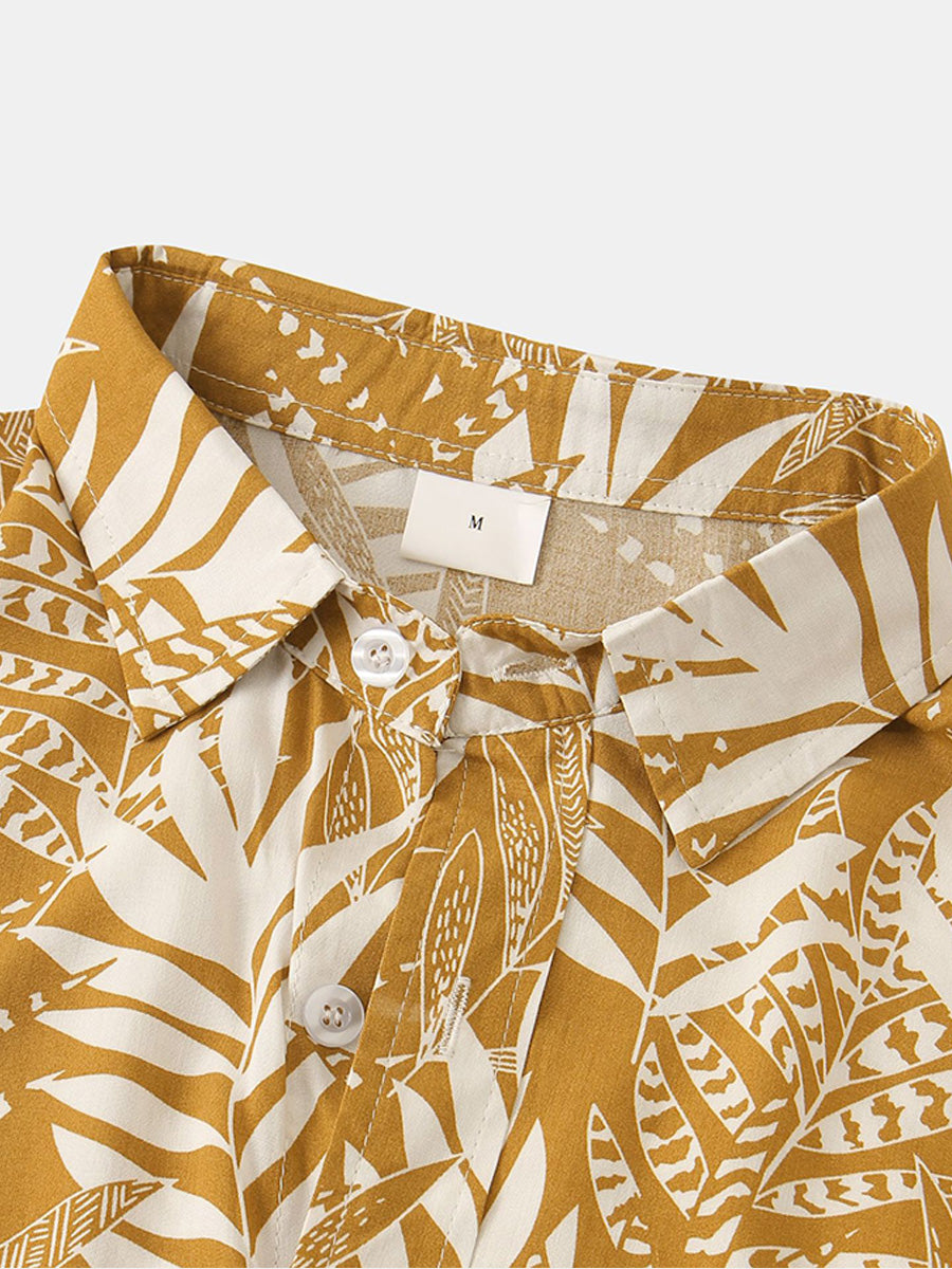 Men's leaf print short sleeve shirt