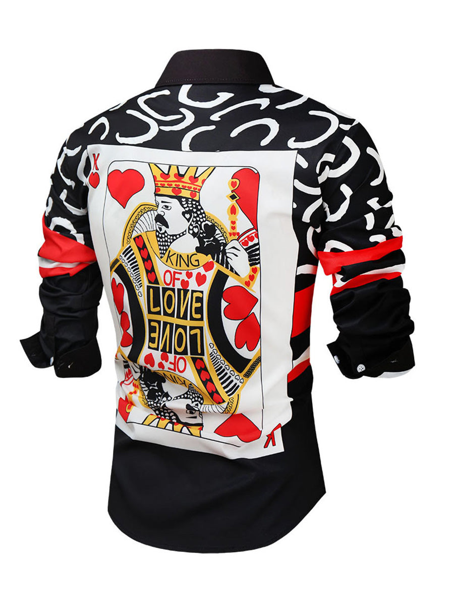 Men's Heart King Print Long Sleeve Shirt