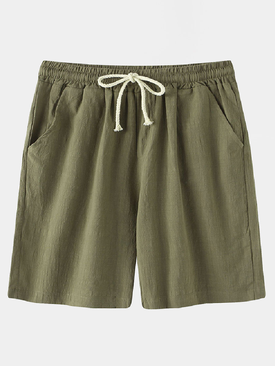 Men's Solid Beach Linen Cotton Casual Shorts