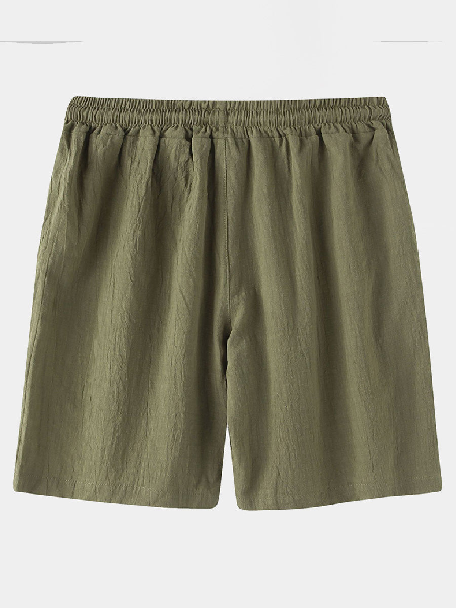 Men's Solid Beach Linen Cotton Casual Shorts