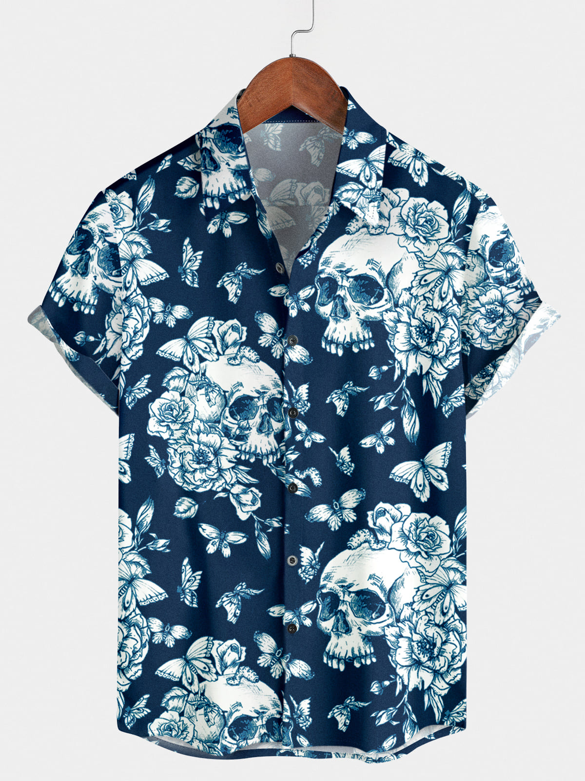 Men's Skull Flower Short Sleeve Shirt