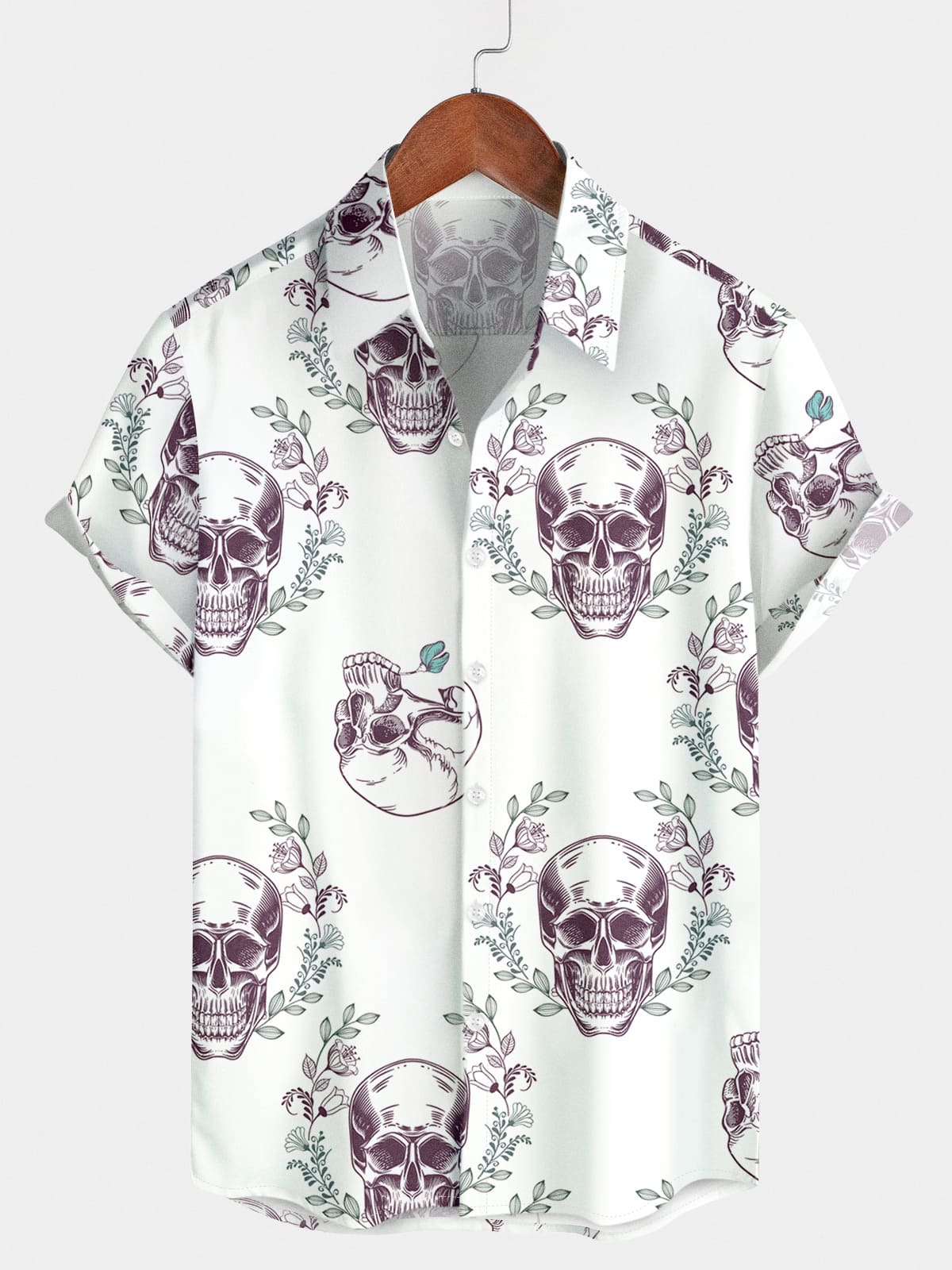 Men's Skull Flower Short Sleeve Shirt