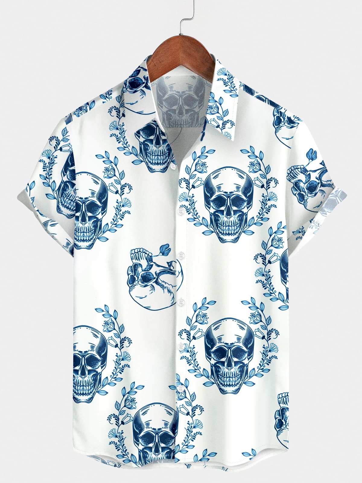 Men's Skull Flower Short Sleeve Shirt