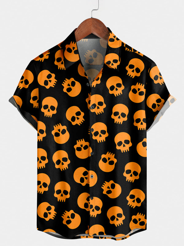 Kurzarmhemd mit Totenkopf-Print für Herren