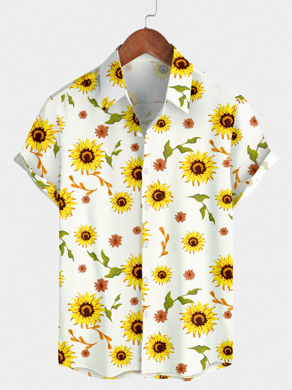 Kurzärmliges Herrenhemd mit Sonnenblumen-Print