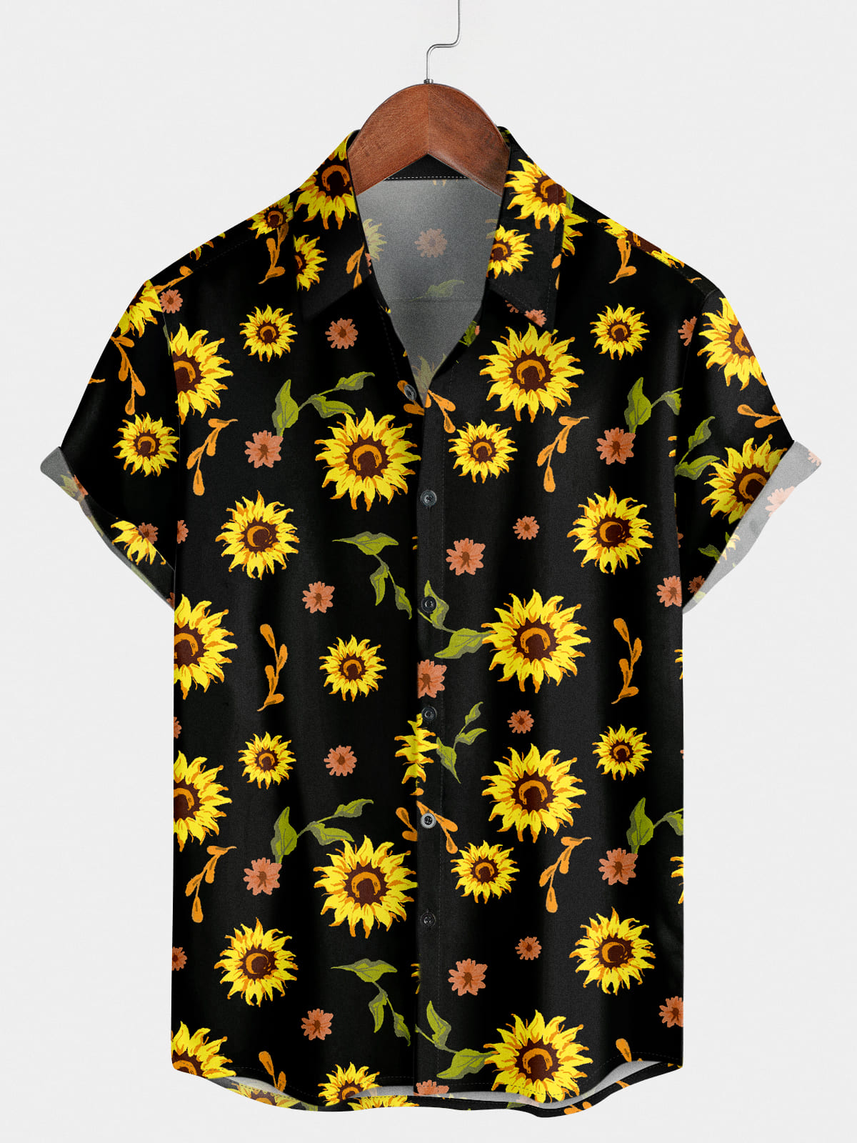 Kurzärmliges Herrenhemd mit Sonnenblumen-Print