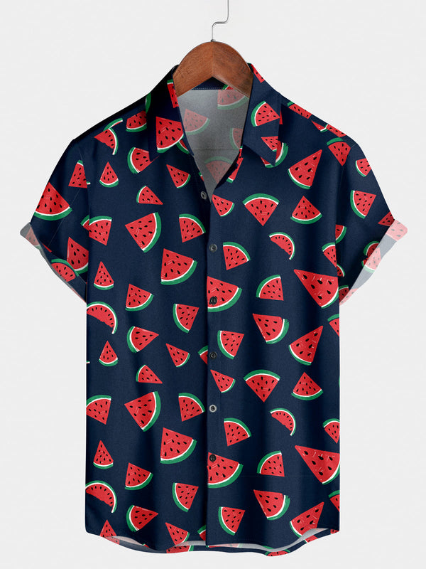 Herren-Kurzarmhemd mit Wassermelonen-Print