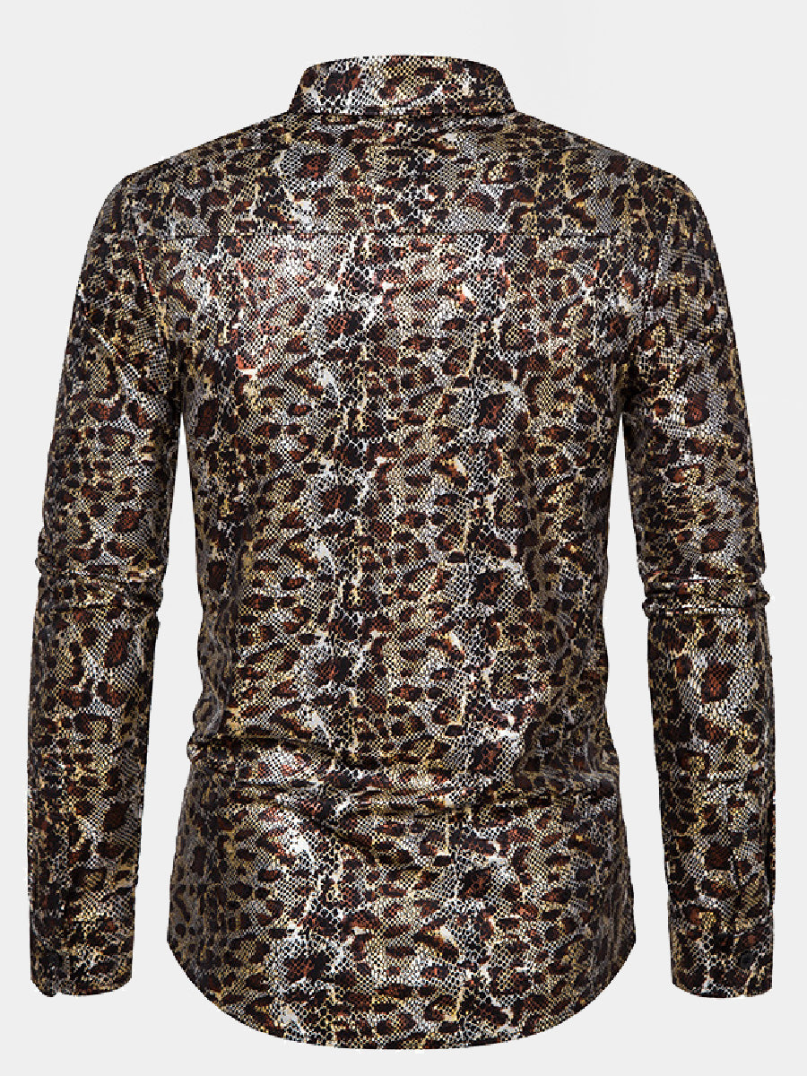 Men's leopard sequin long sleeve shirt