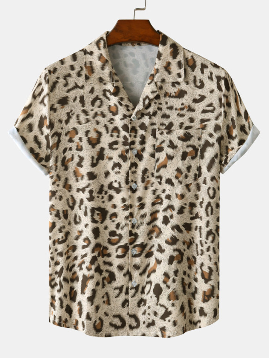 Men's Leopard print short sleeve shirt