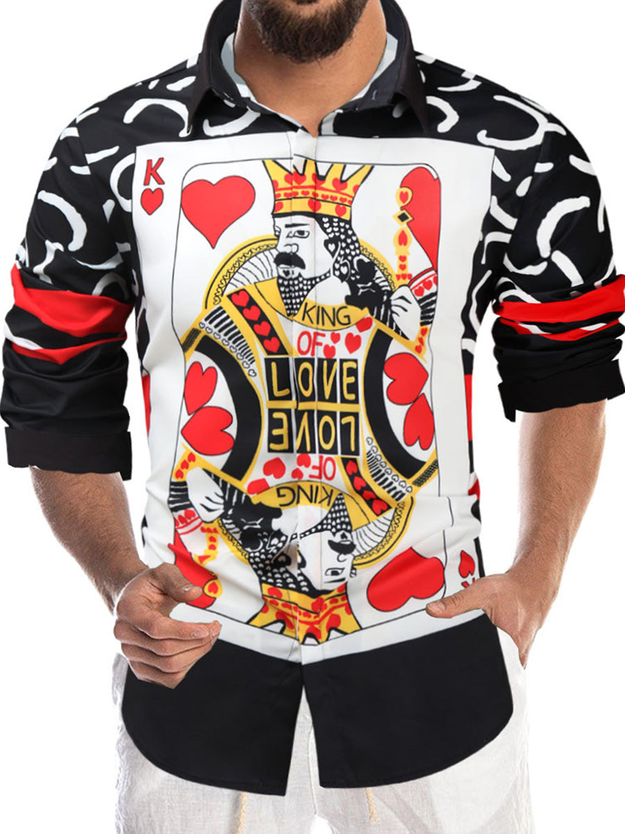 Men's Heart King Print Long Sleeve Shirt