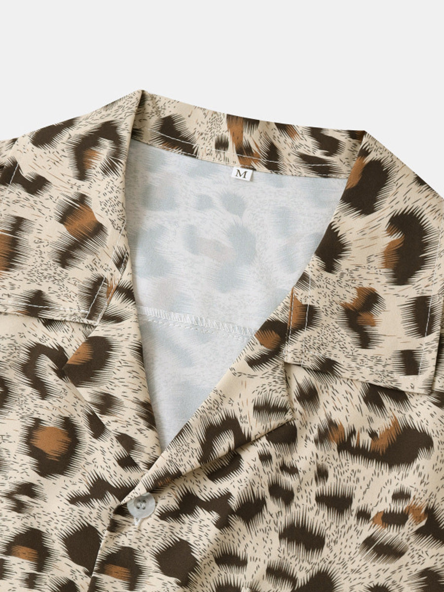 Men's Leopard print short sleeve shirt