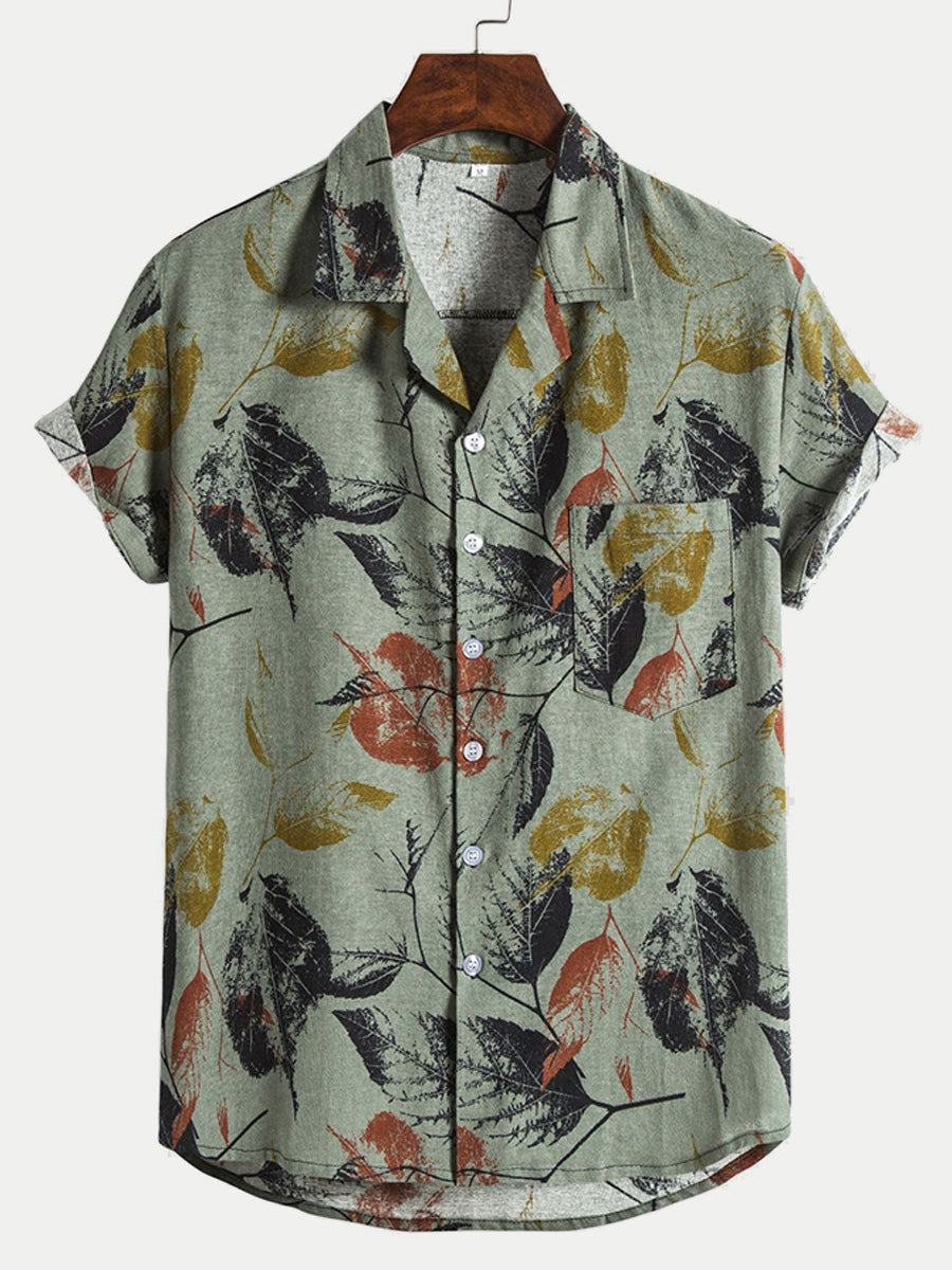 Men's leaf print short sleeve shirt