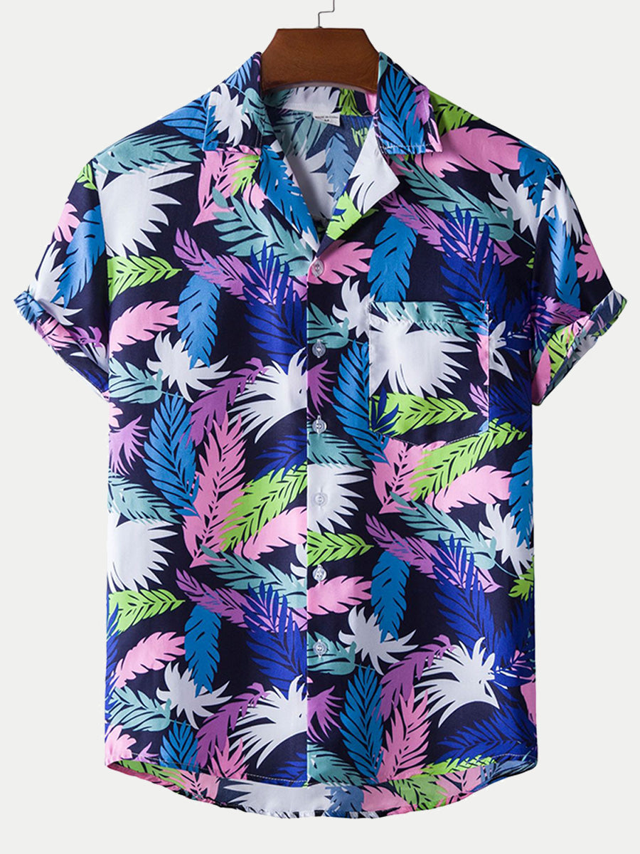 Men's leaf print short sleeve shirt