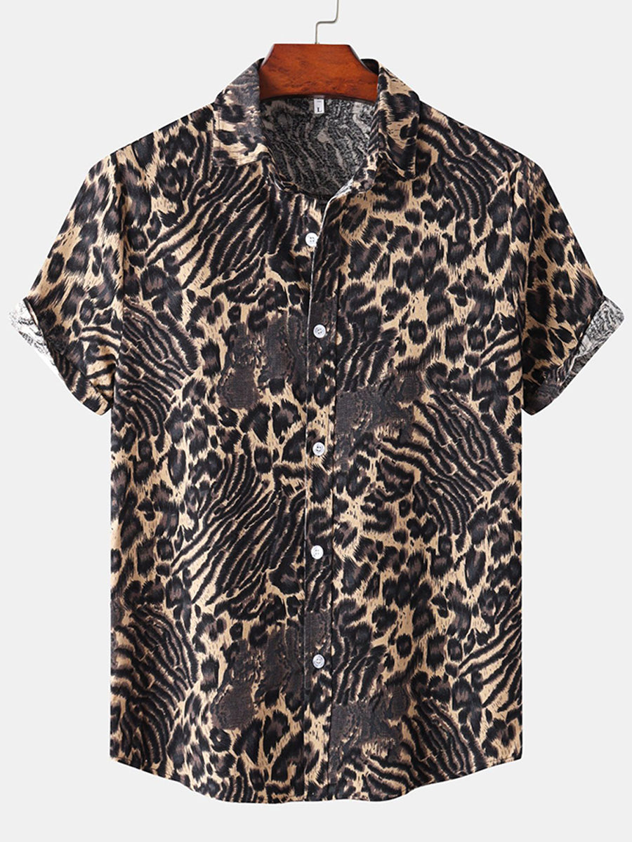 Men's Leopard print short sleeve shirt