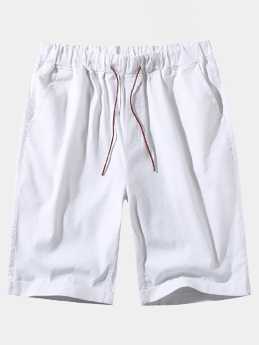 Men's solid loose lace Linen Cotton Casual Shorts