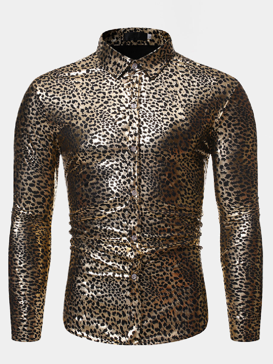 Men's Metal leopard print long sleeve shirt