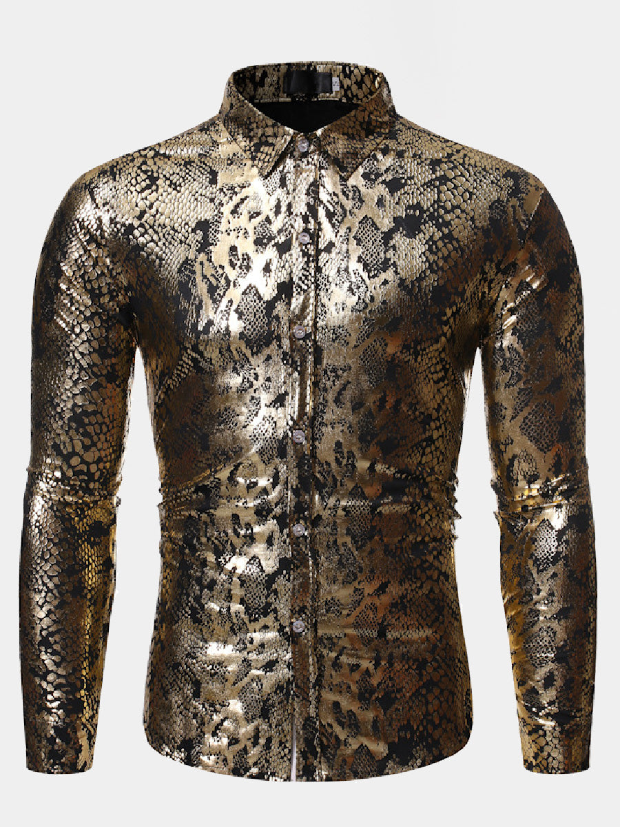 Men's Metal snake pattern long sleeve shirt