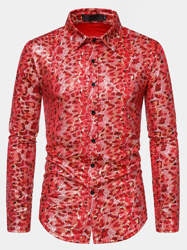 Men's leopard sequin long sleeve shirt