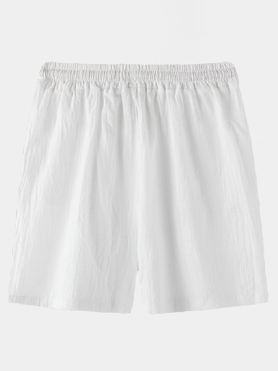 Men's Solid Beach Linen Cotton Casual Shorts