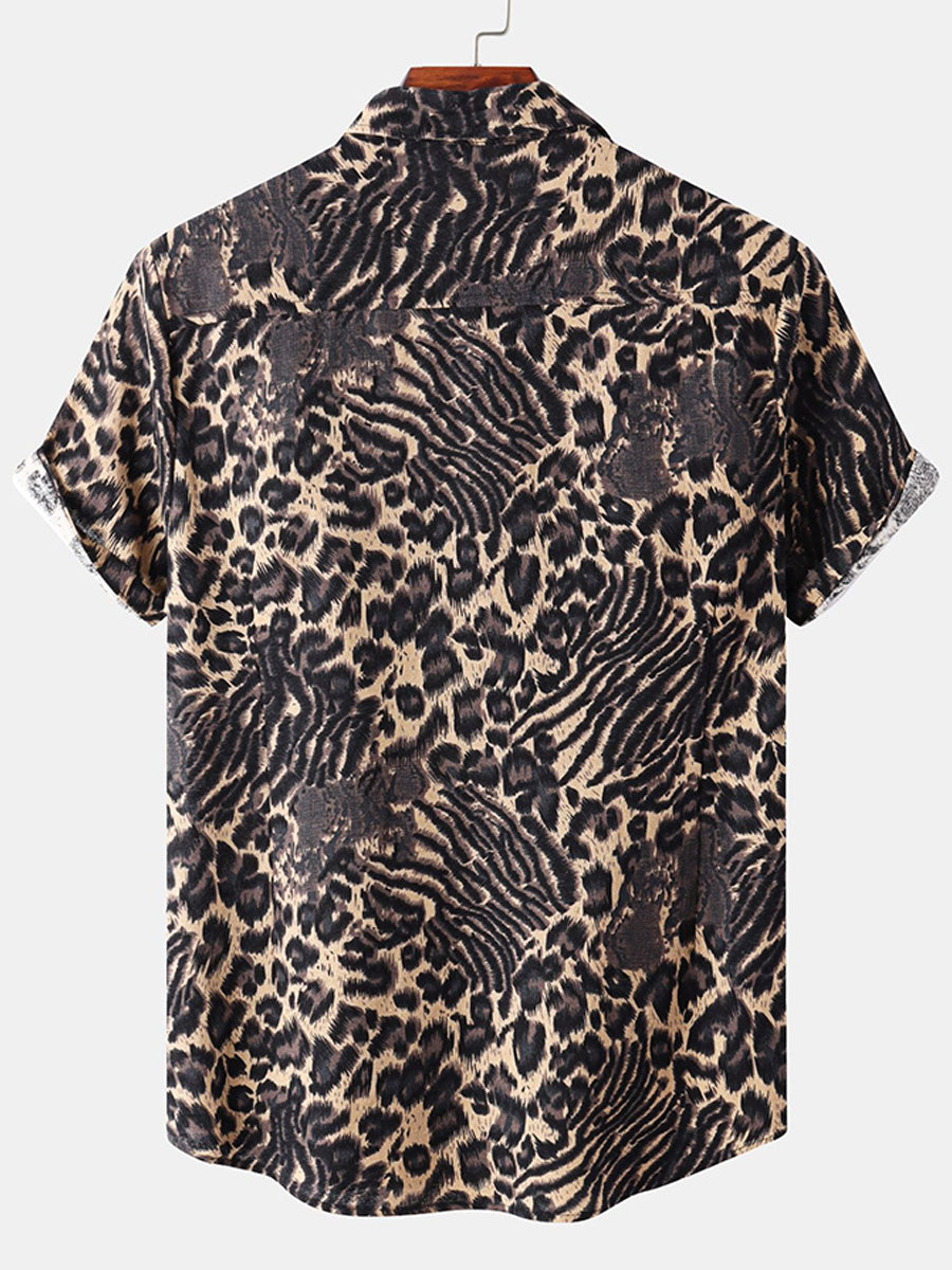 Men's Leopard print short sleeve shirt