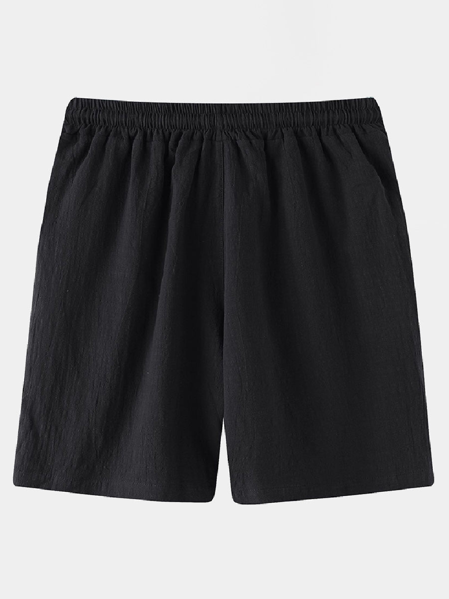 Men's Solid Beach Linen Cotton Casual Shorts