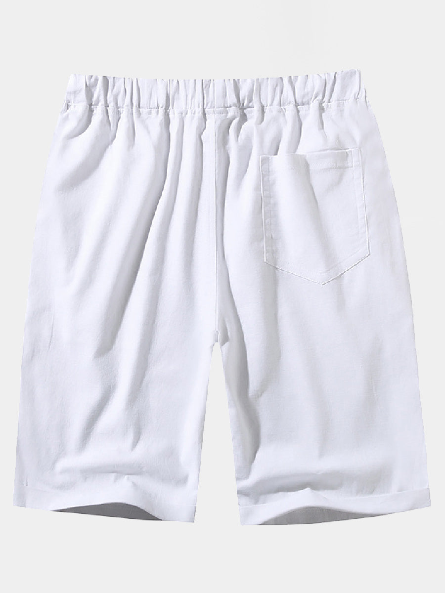 Men's solid loose lace Linen Cotton Casual Shorts