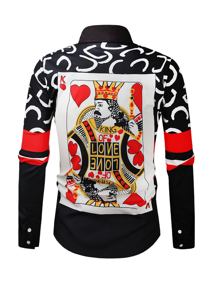 Men's Heart King Print Long Sleeve Shirt