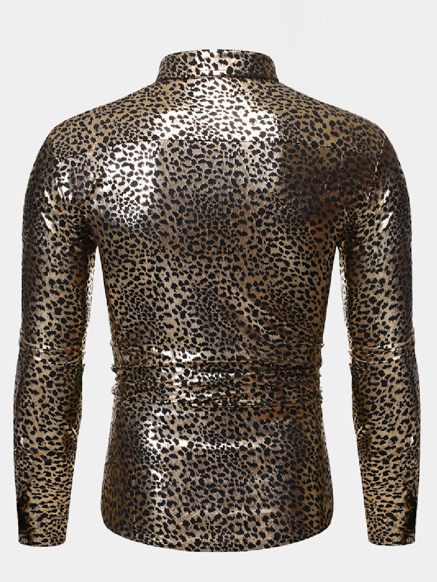 Men's Metal leopard print long sleeve shirt