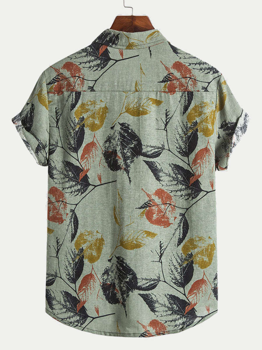 Men's leaf print short sleeve shirt