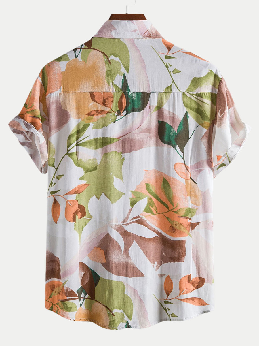 Men's leaf print short sleeve shirt