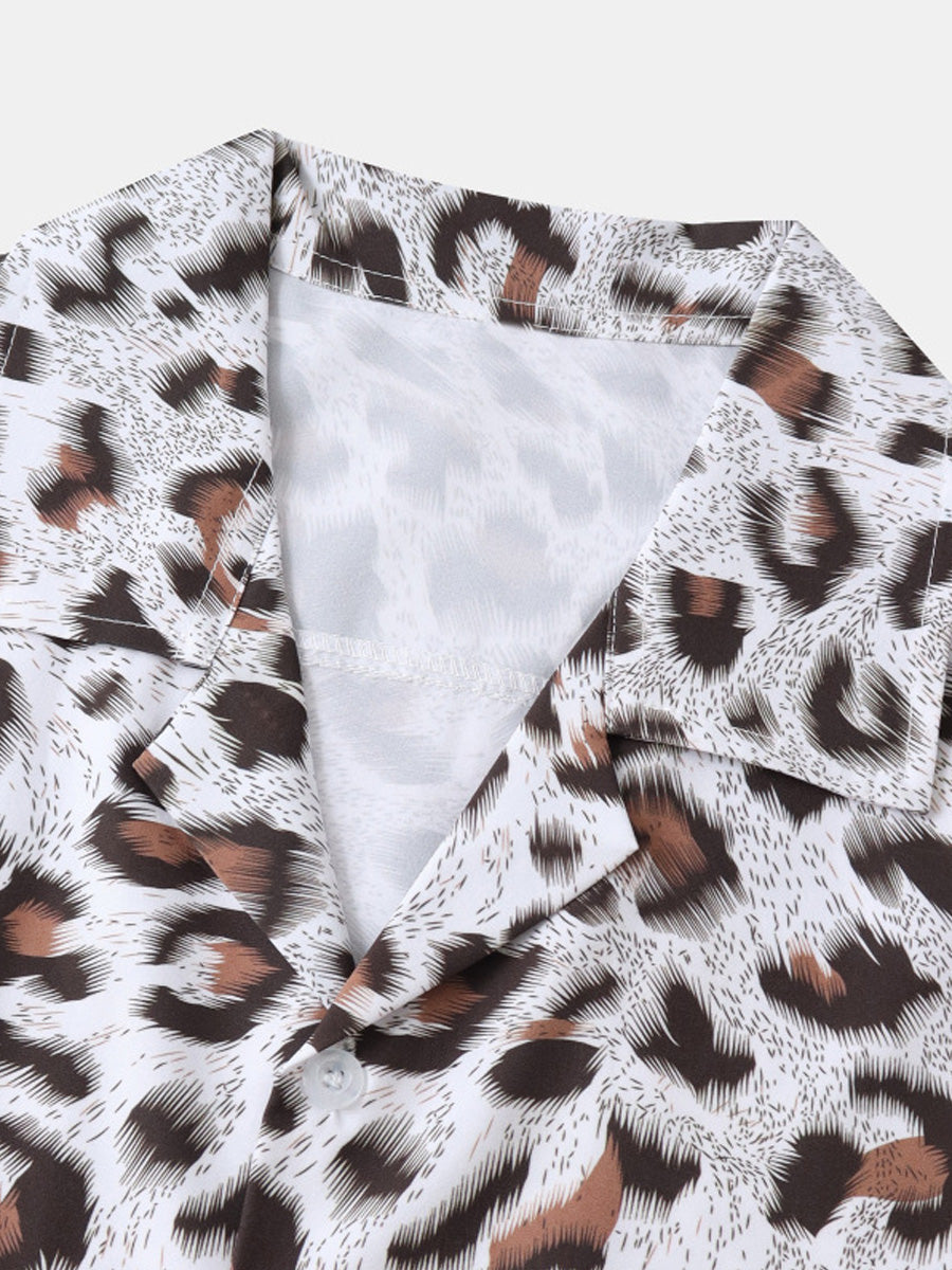 Men's Leopard print short sleeve shirt