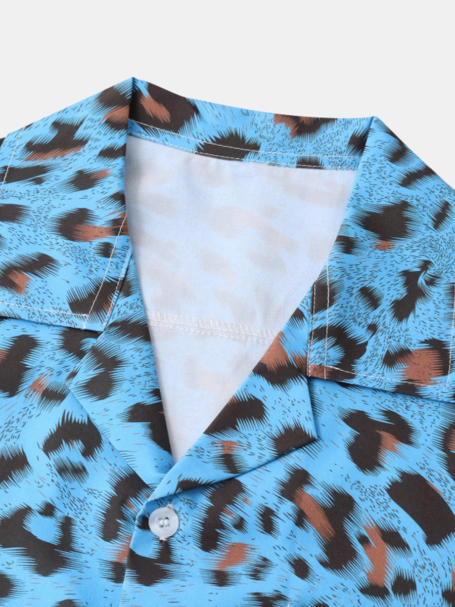 Men's Leopard print short sleeve shirt