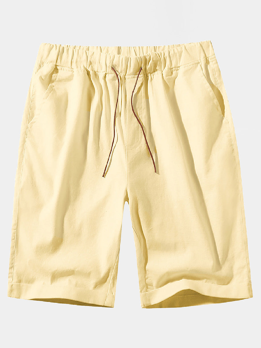 Men's solid loose lace Linen Cotton Casual Shorts