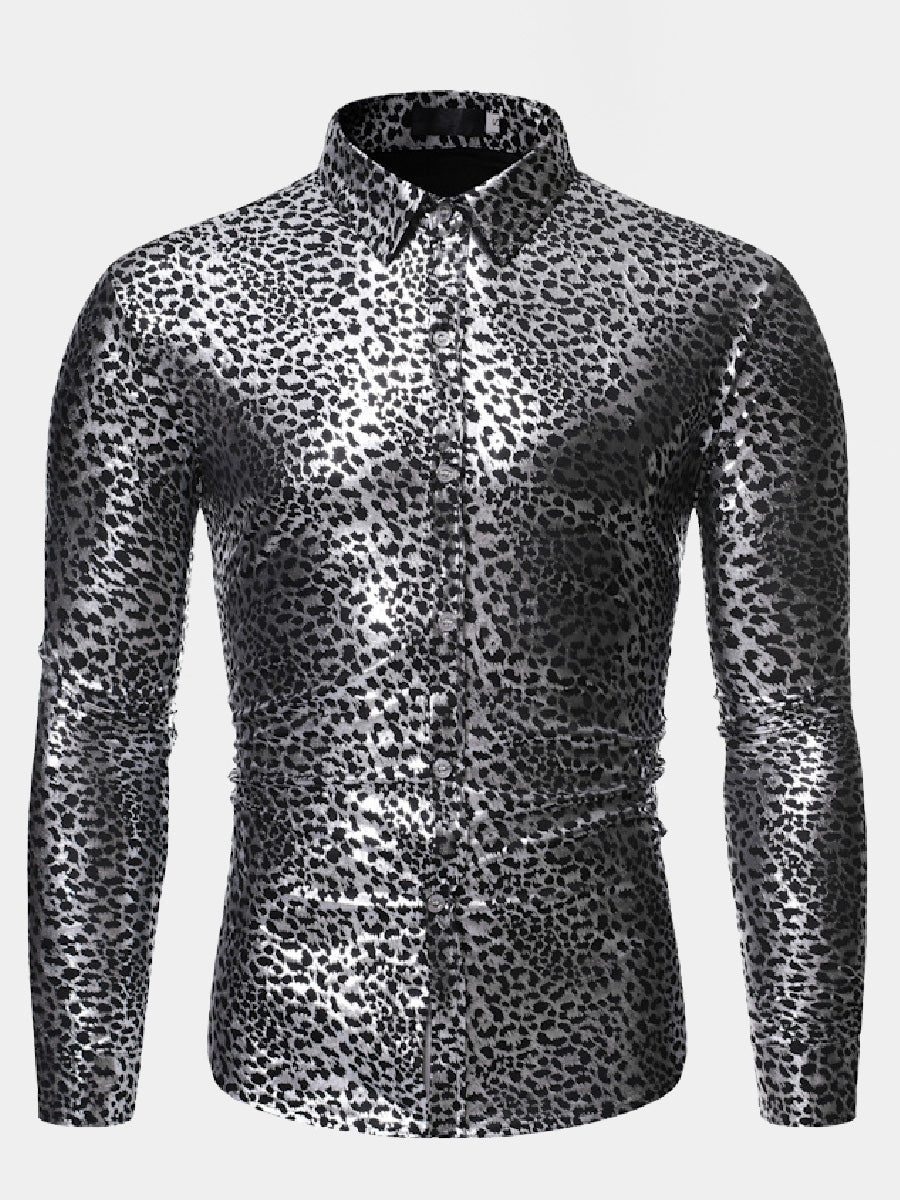 Men's Metal leopard print long sleeve shirt