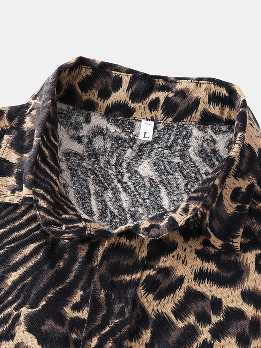 Men's Leopard print short sleeve shirt