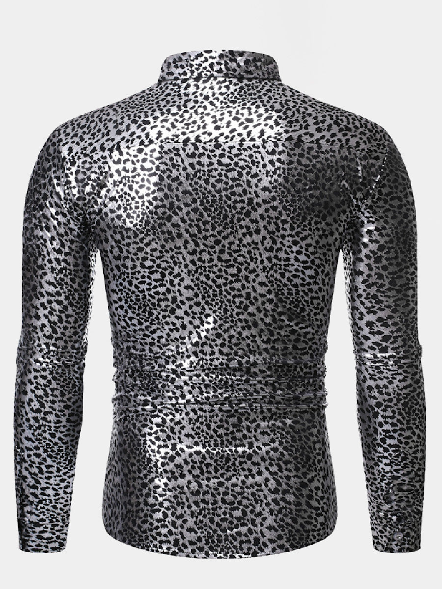 Men's Metal leopard print long sleeve shirt