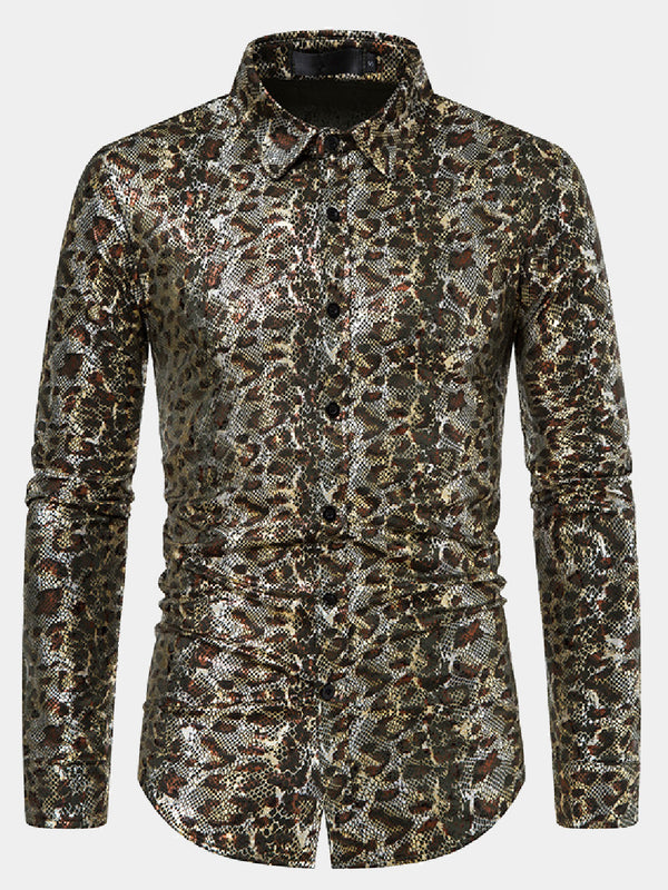 Men's leopard sequin long sleeve shirt