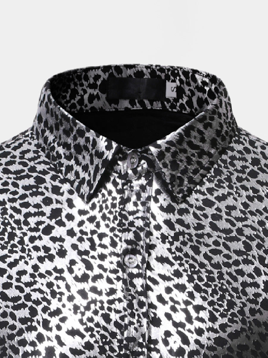 Men's Metal leopard print long sleeve shirt