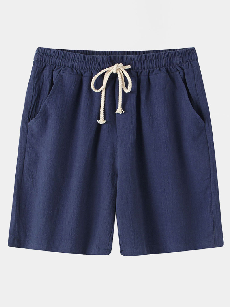 Men's Solid Beach Linen Cotton Casual Shorts