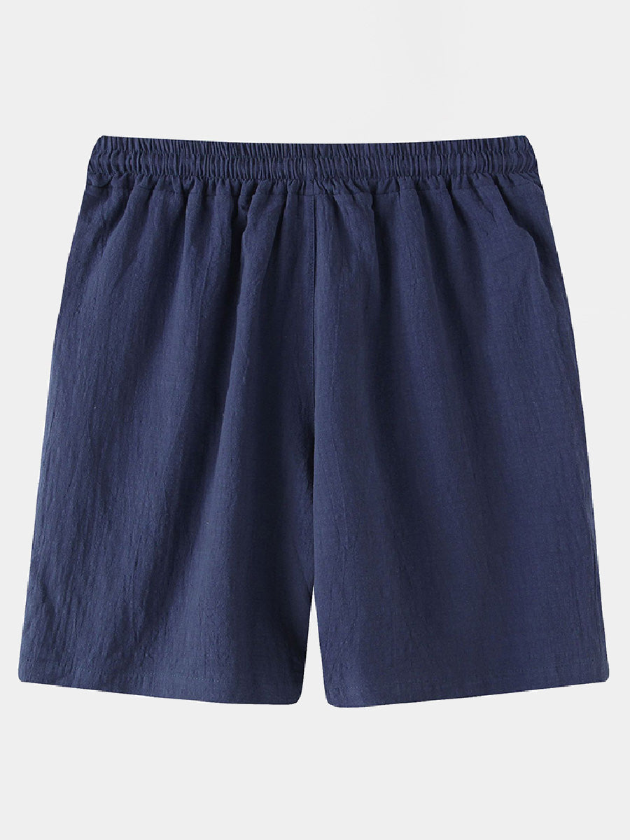 Men's Solid Beach Linen Cotton Casual Shorts