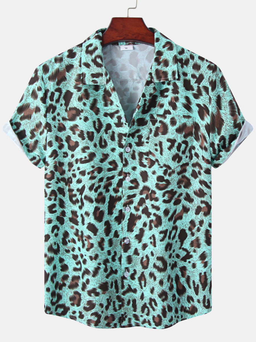 Men's Leopard print short sleeve shirt