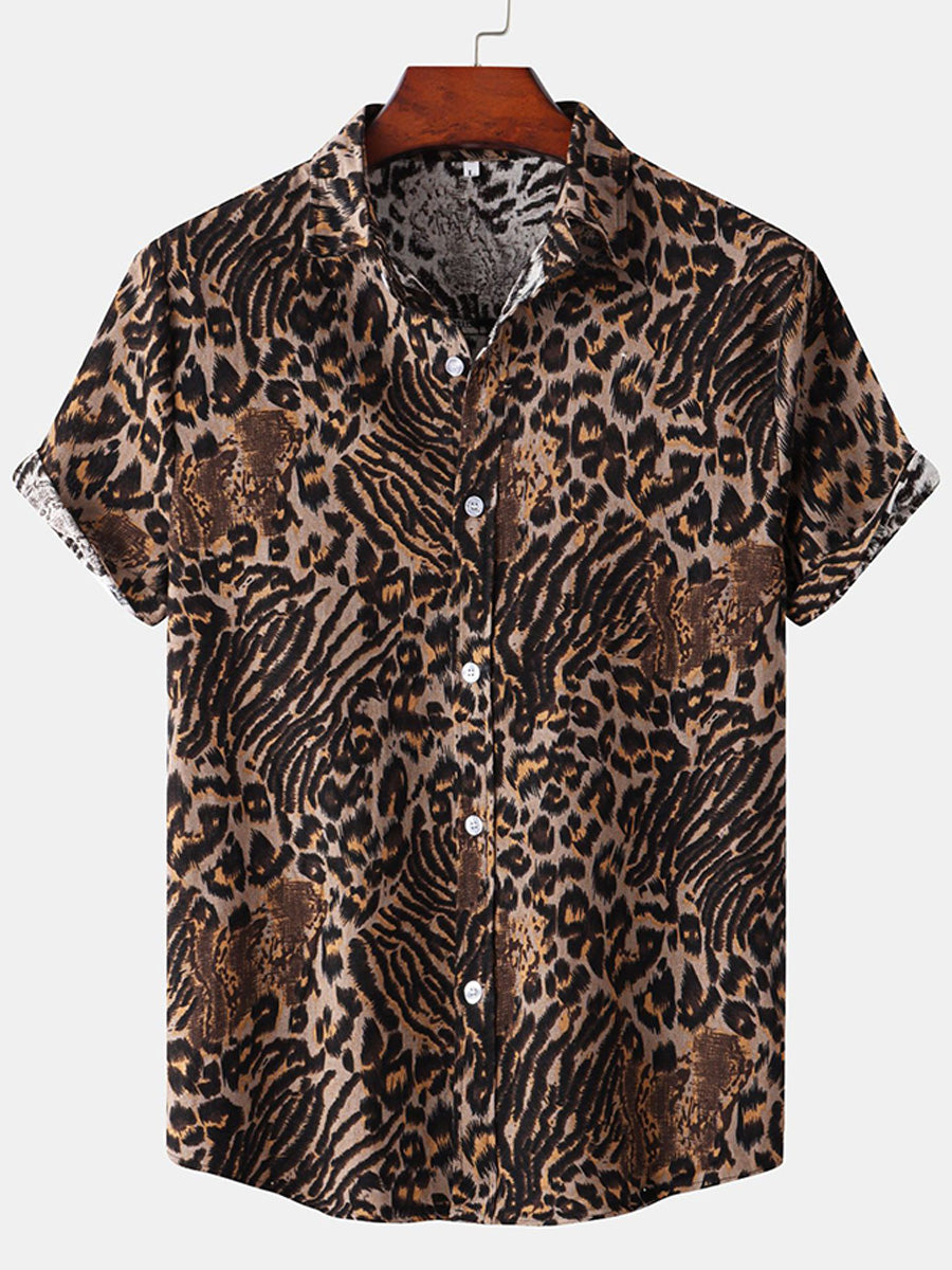 Men's Leopard print short sleeve shirt