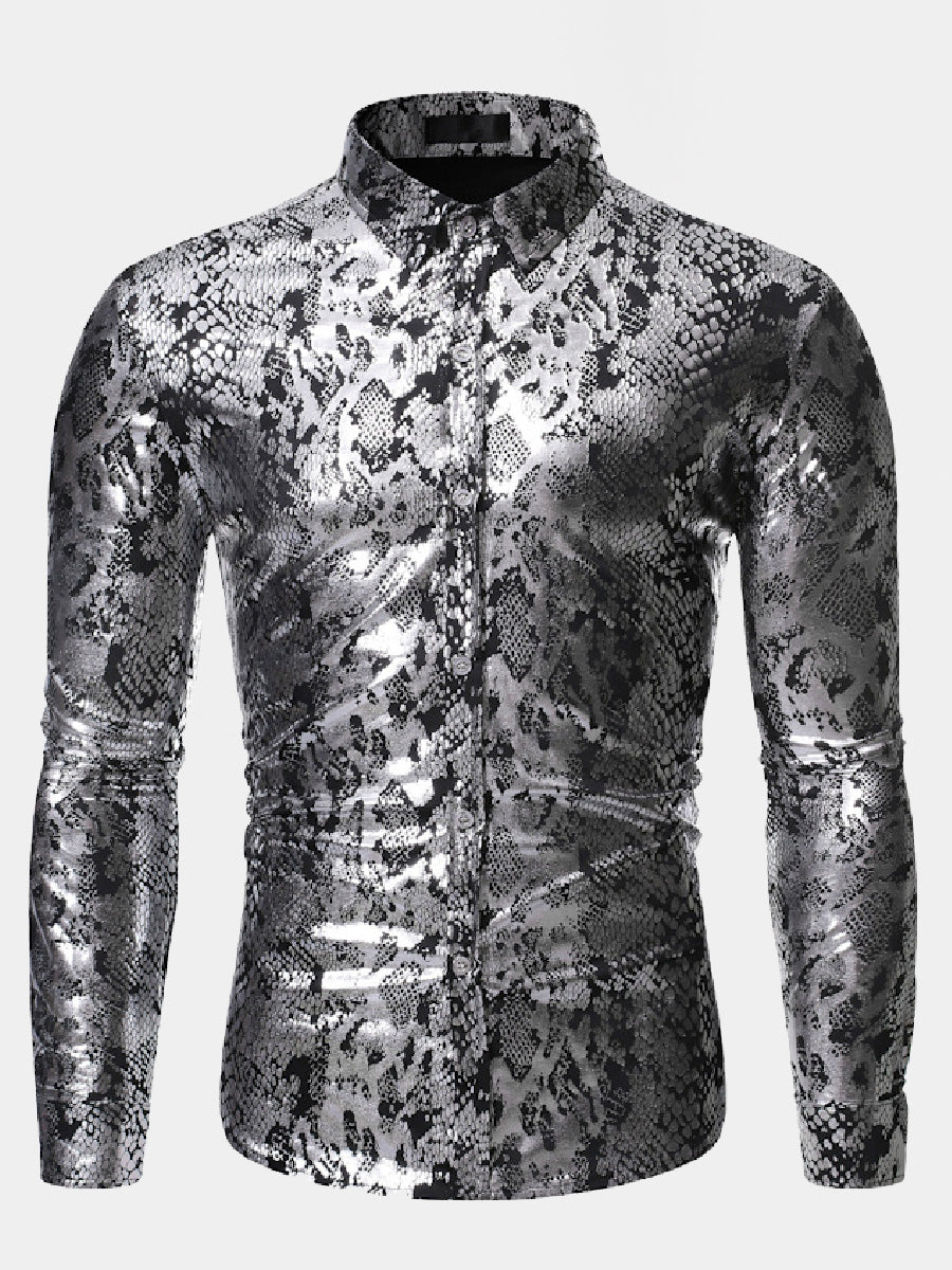 Men's Metal snake pattern long sleeve shirt