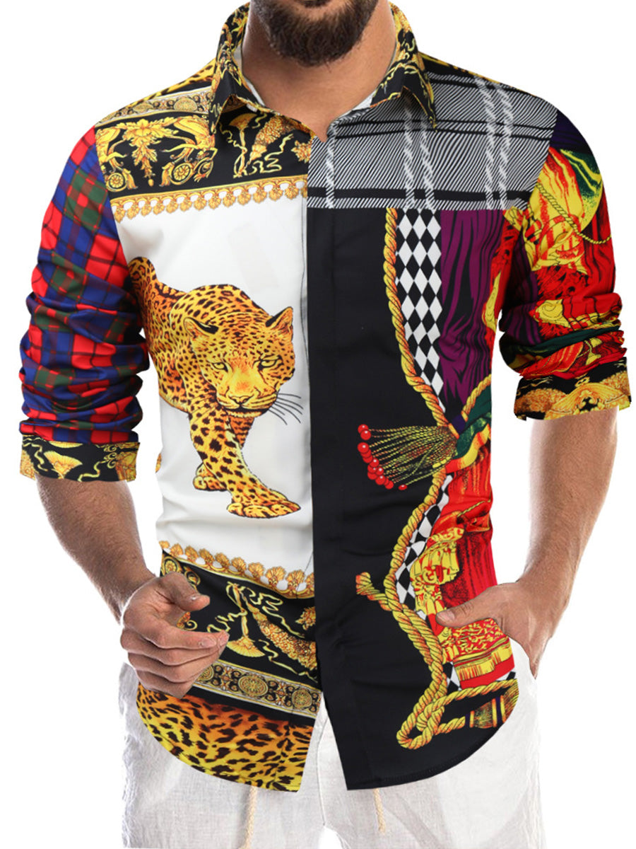 Men's leopard Print Long Sleeve Shirt