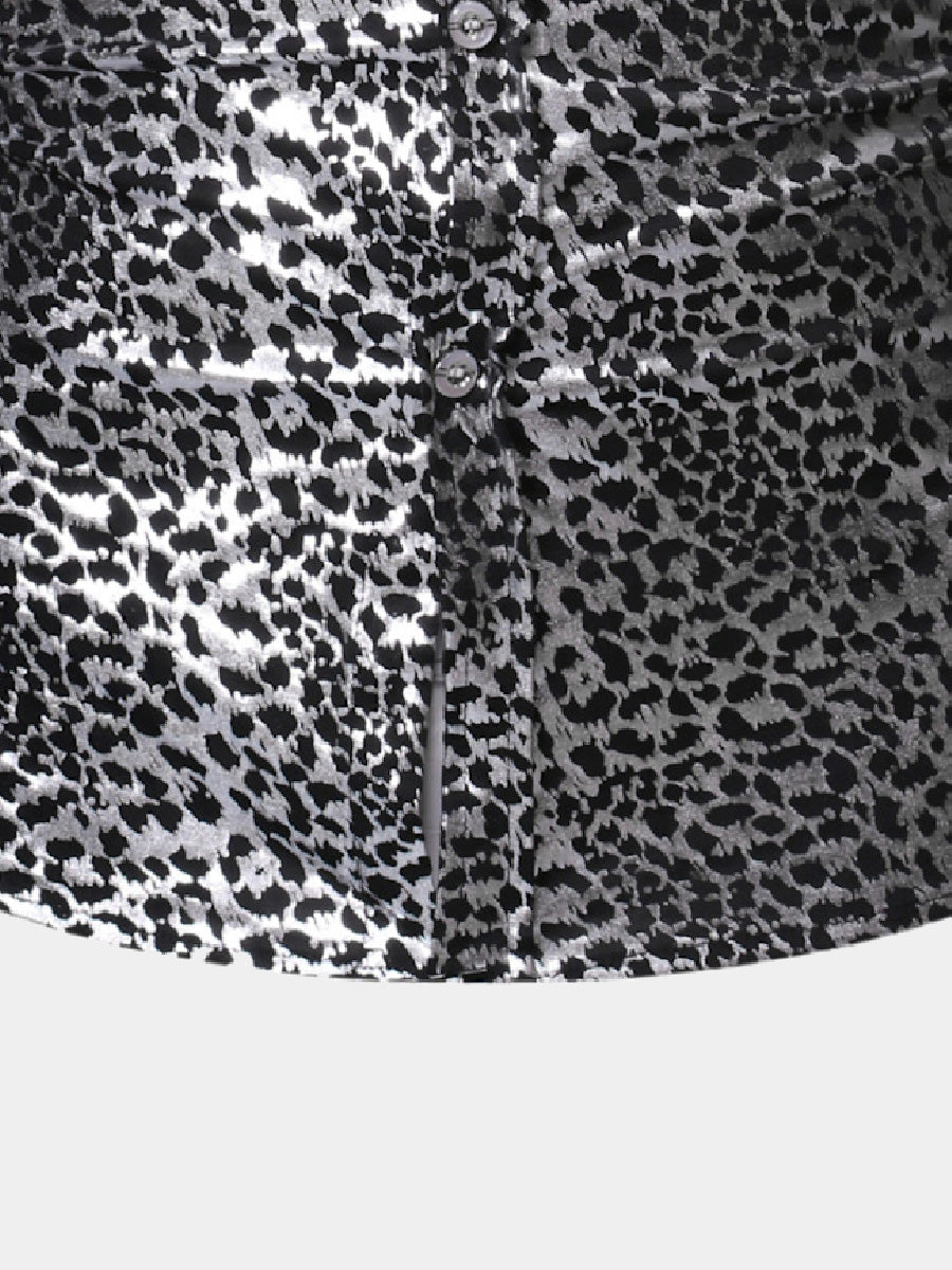 Men's Metal leopard print long sleeve shirt