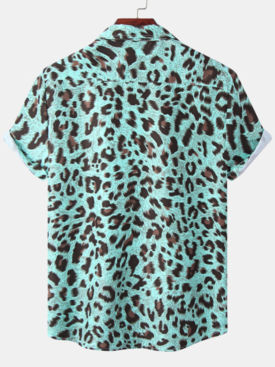 Men's Leopard print short sleeve shirt