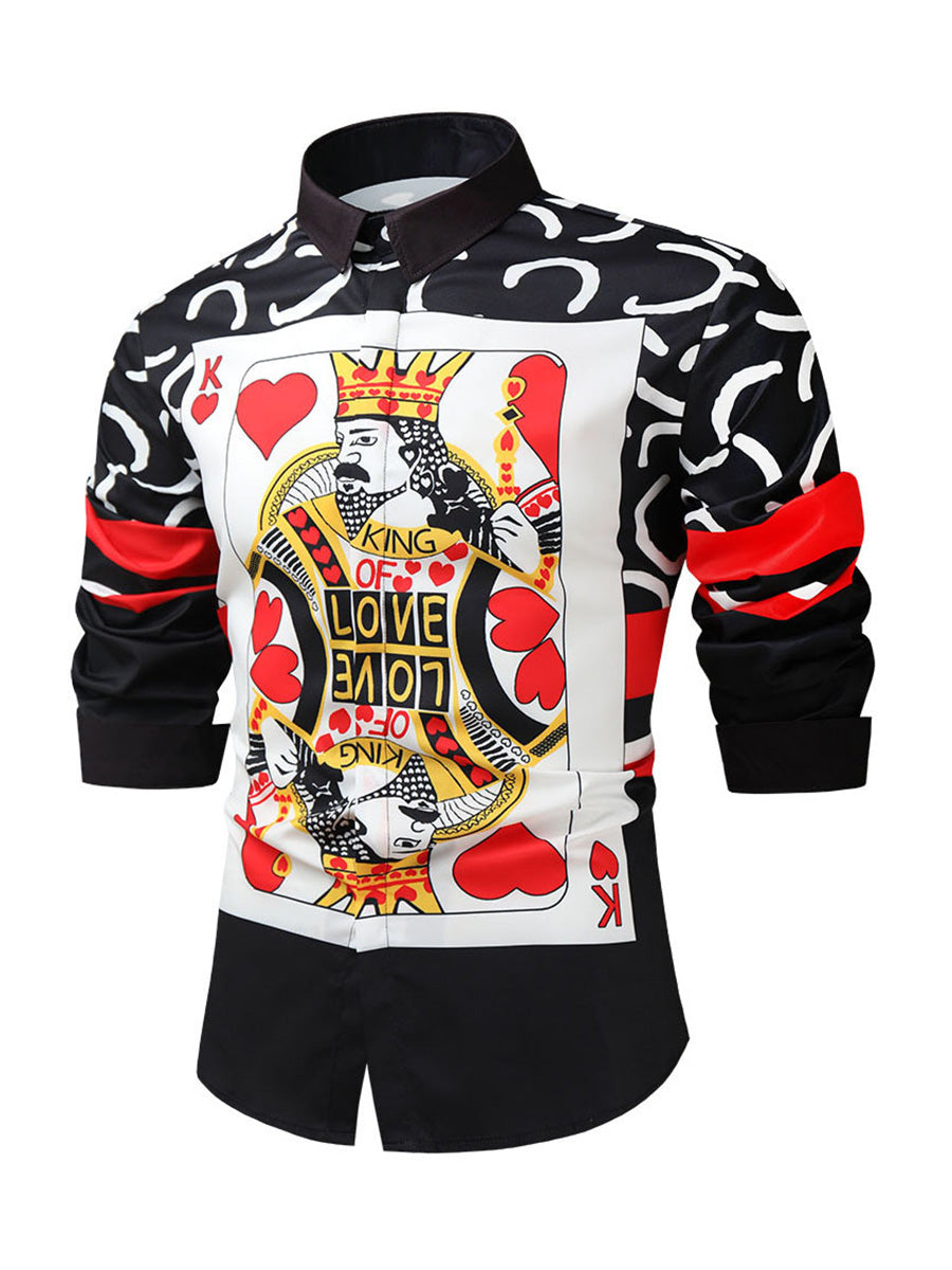 Men's Heart King Print Long Sleeve Shirt